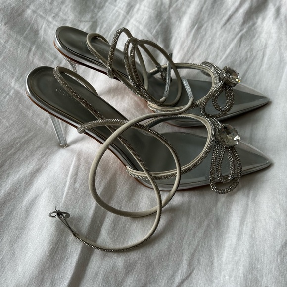 Brand new Ella Double Bow Clear Glass Slippers with Crystal Ankle Tie - Picture 6 of 9